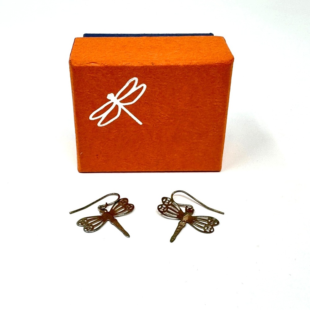 Piercing‎ Pagoda Set of Dragonfly Dangle Earrings Gold Tone With Box Vintage